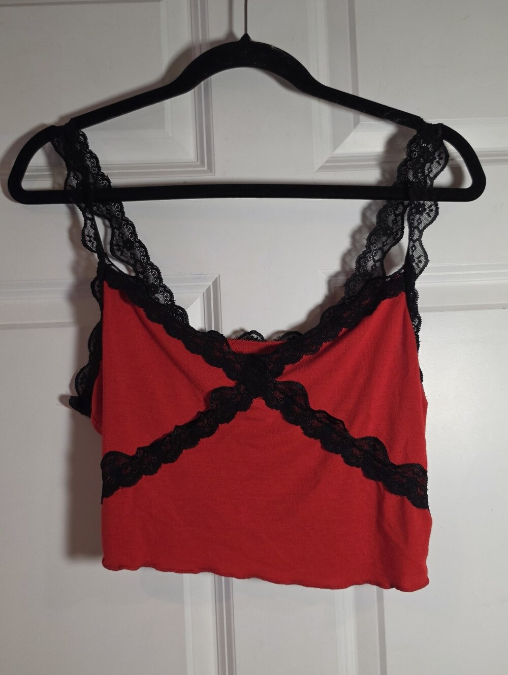 Shein Red Lace-Trim Cropped Cami M